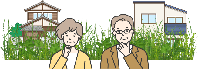 困った表情の老夫婦