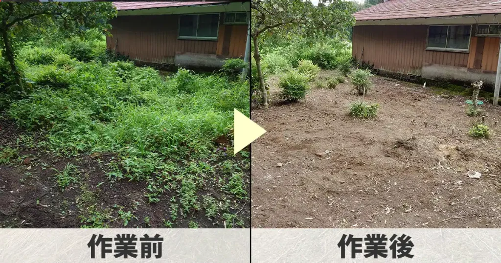 一軒家のお庭草刈り前と後